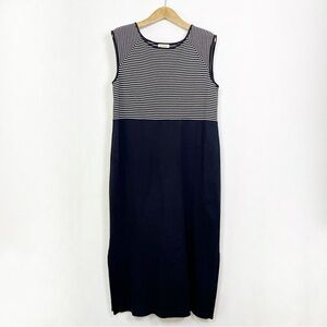 Talbots Navy‎ Blue and White Cotton Striped Sleeveless Midi Dress Size XL